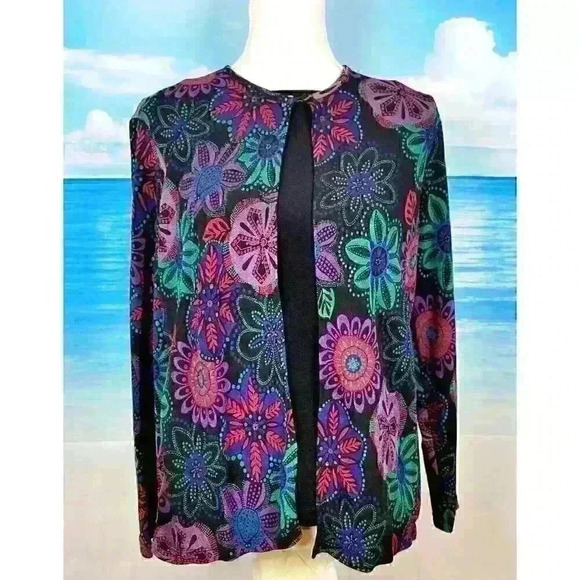 CHOICES Elegant Faux 2 pc Shell and Shirt Top LONG Sleeve STRETCH Colorful Med - Picture 2 of 6